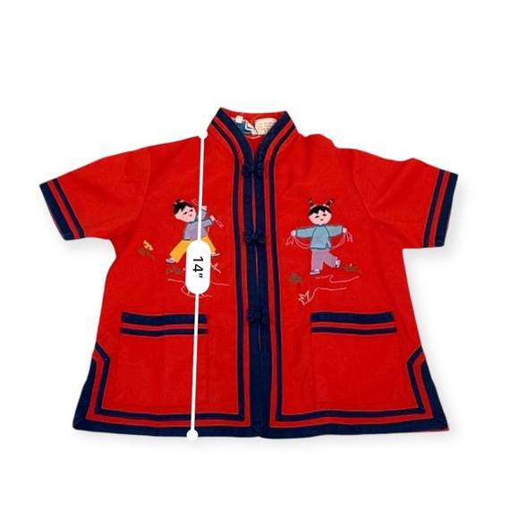 Vintage Authentic Red 2 Piece Kimono Pants Baby Toddler Set Size 2 - Picture 2 of 4